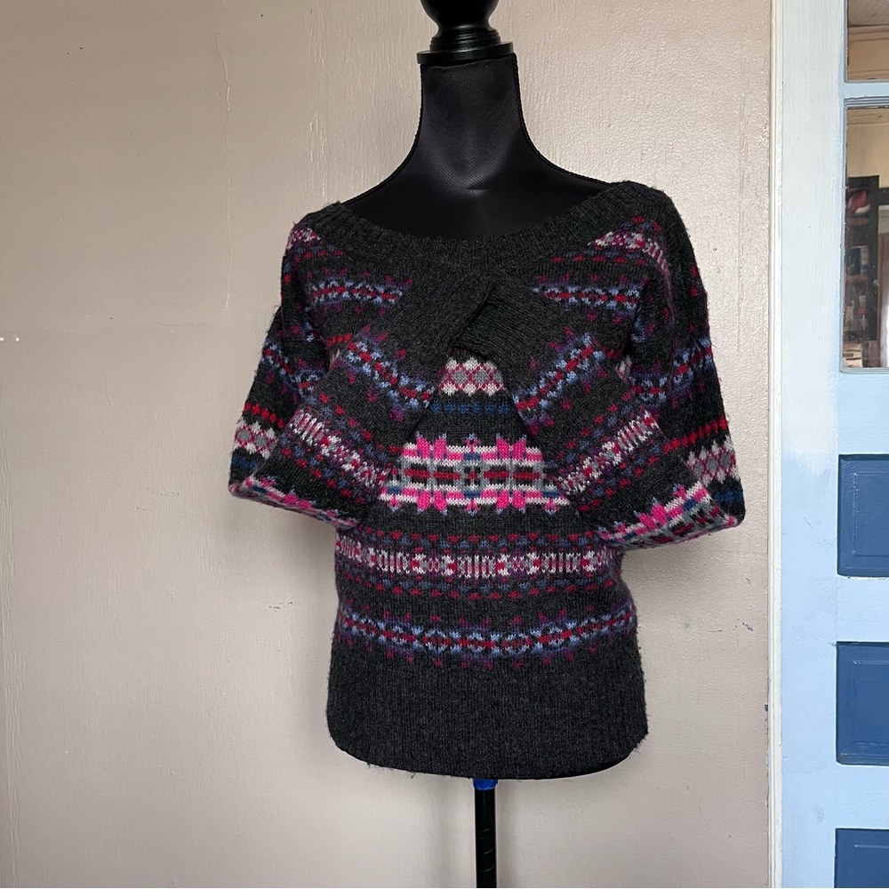 American Eagle Gray Fair Isle Patterned Wool Blen… - image 4